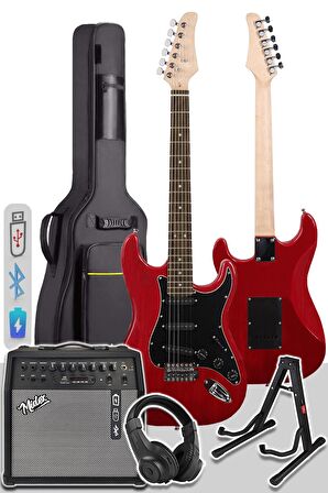 Midex RPH30RD-50AMP Red Elektro Gitar Seti 50 WATT Bluetooth Şarjlı Amfi Kulaklık Full SET
